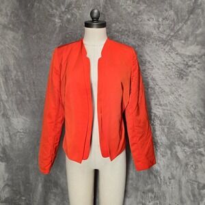 Worthington Petite Blazer Jacket Orange Collarless Open Front Women's Size PL